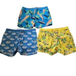 Party Pants Swim Trunks Shorts Mens 2XL Board XXL Blue Yellow Lot 3 Beach Surfer